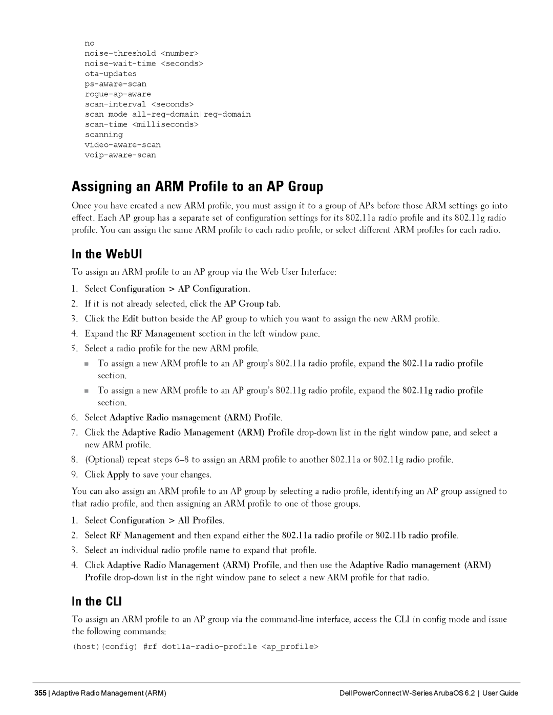 Dell 6.2 manual Assigning an ARM Profile to an AP Group, Select Configuration AP Configuration 