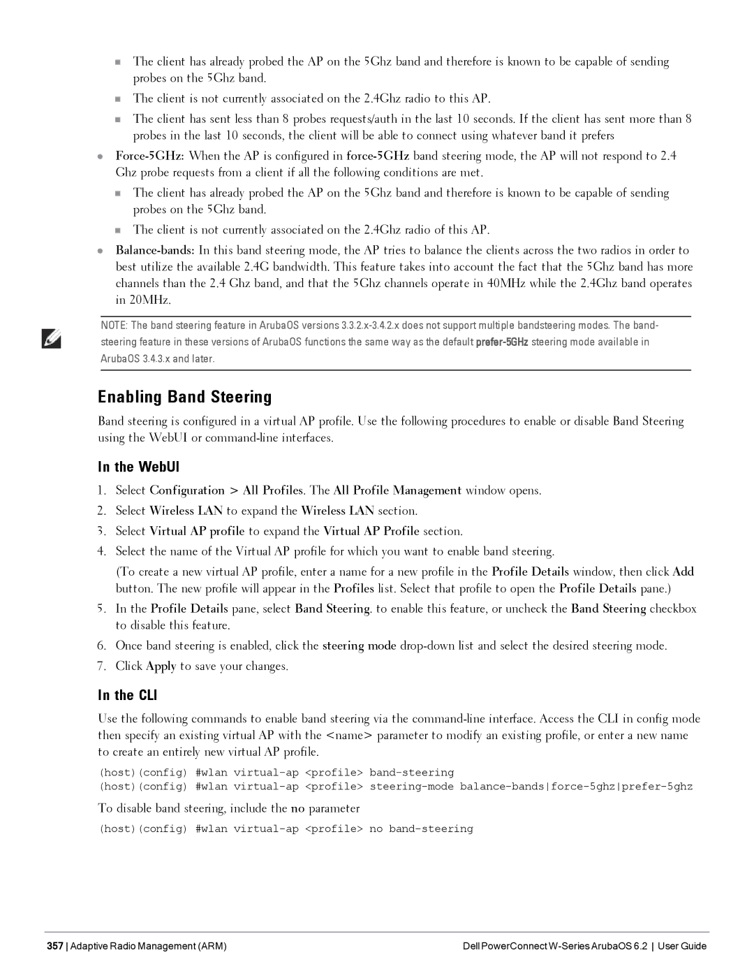 Dell 6.2 manual Enabling Band Steering, Select Wireless LAN to expand the Wireless LAN section 