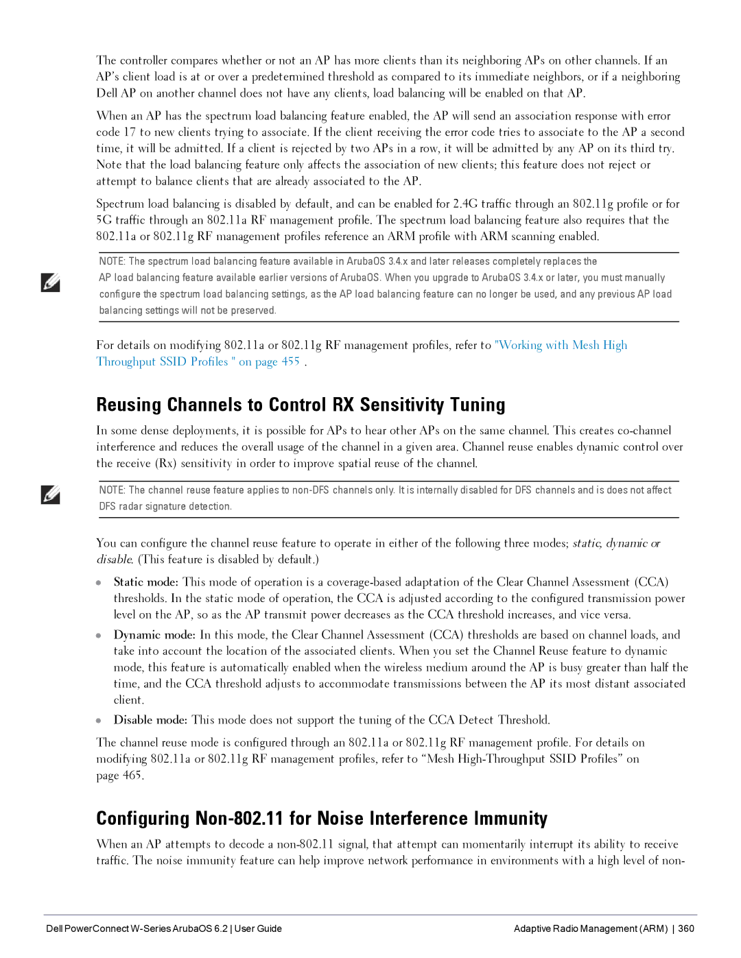 Dell 6.2 manual Reusing Channels to Control RX Sensitivity Tuning, Configuring Non-802.11 for Noise Interference Immunity 