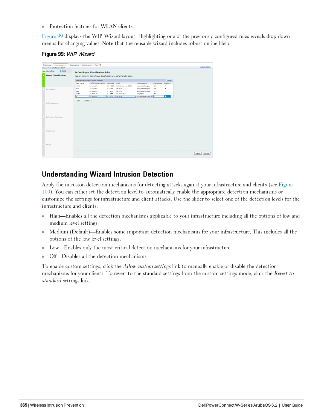 Dell 6.2 manual Understanding Wizard Intrusion Detection, Protection features for Wlan clients 