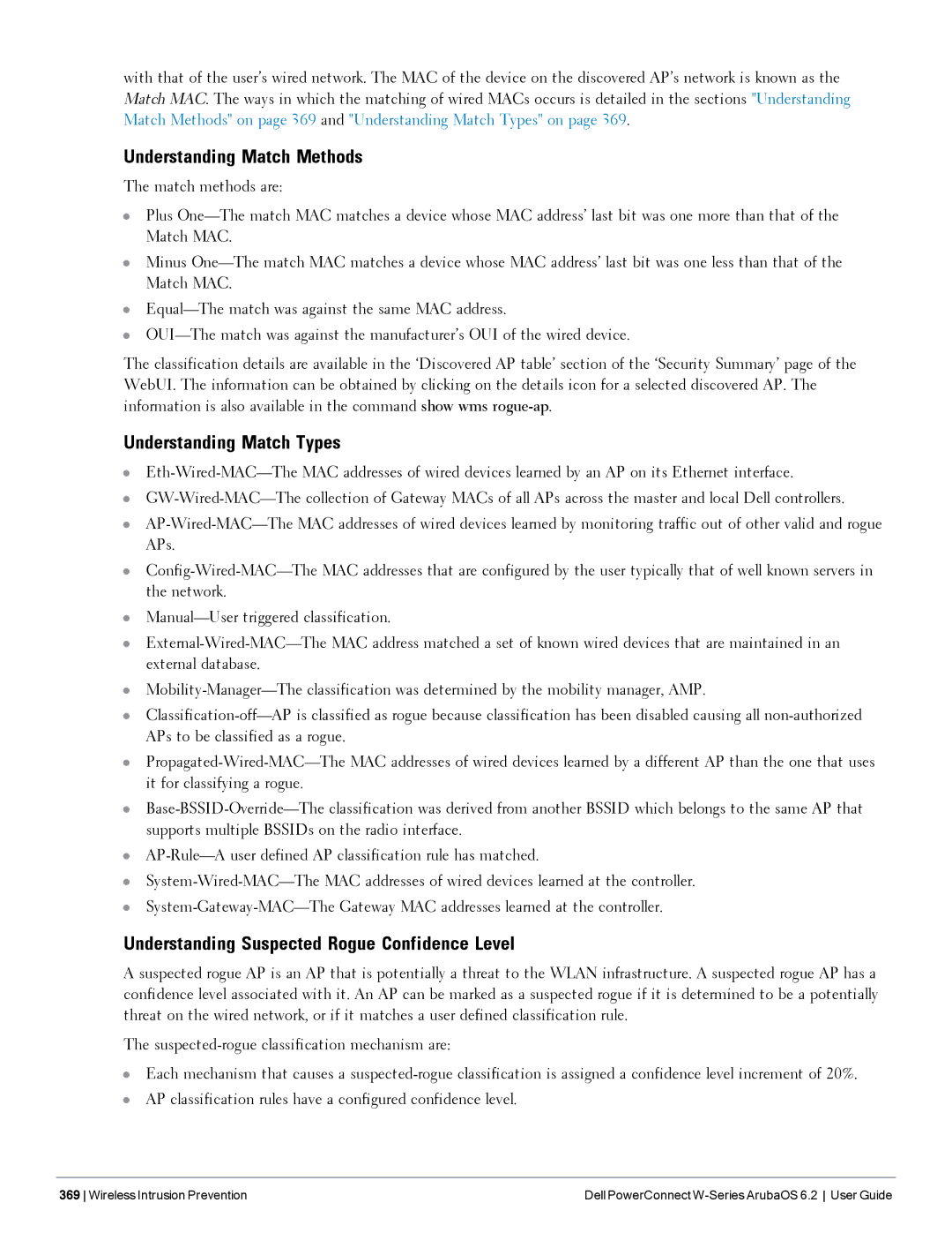 Dell 6.2 manual Understanding Match Methods, Understanding Match Types, Understanding Suspected Rogue Confidence Level 