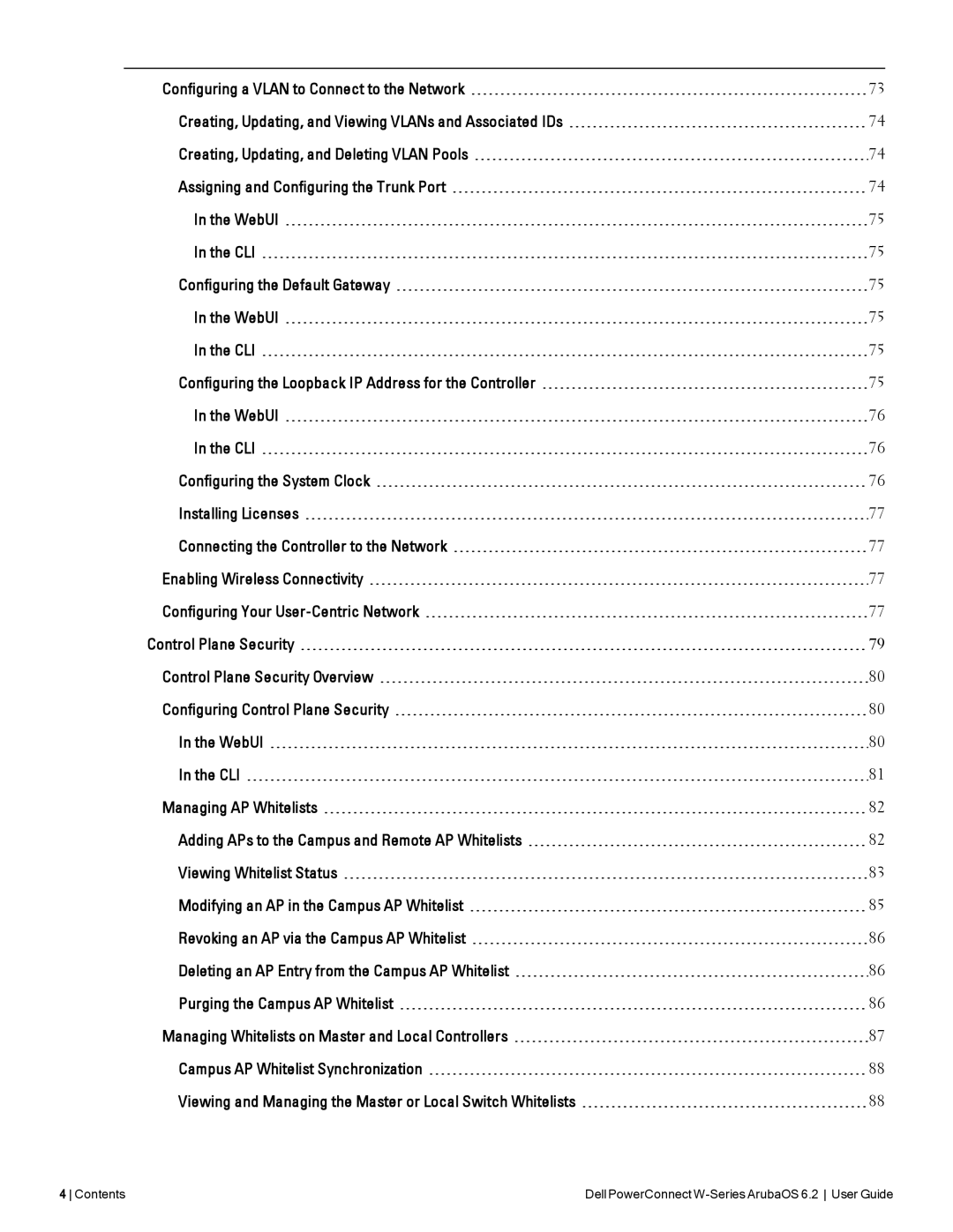 Dell manual Contents Dell PowerConnect W-Series ArubaOS 6.2 User Guide 