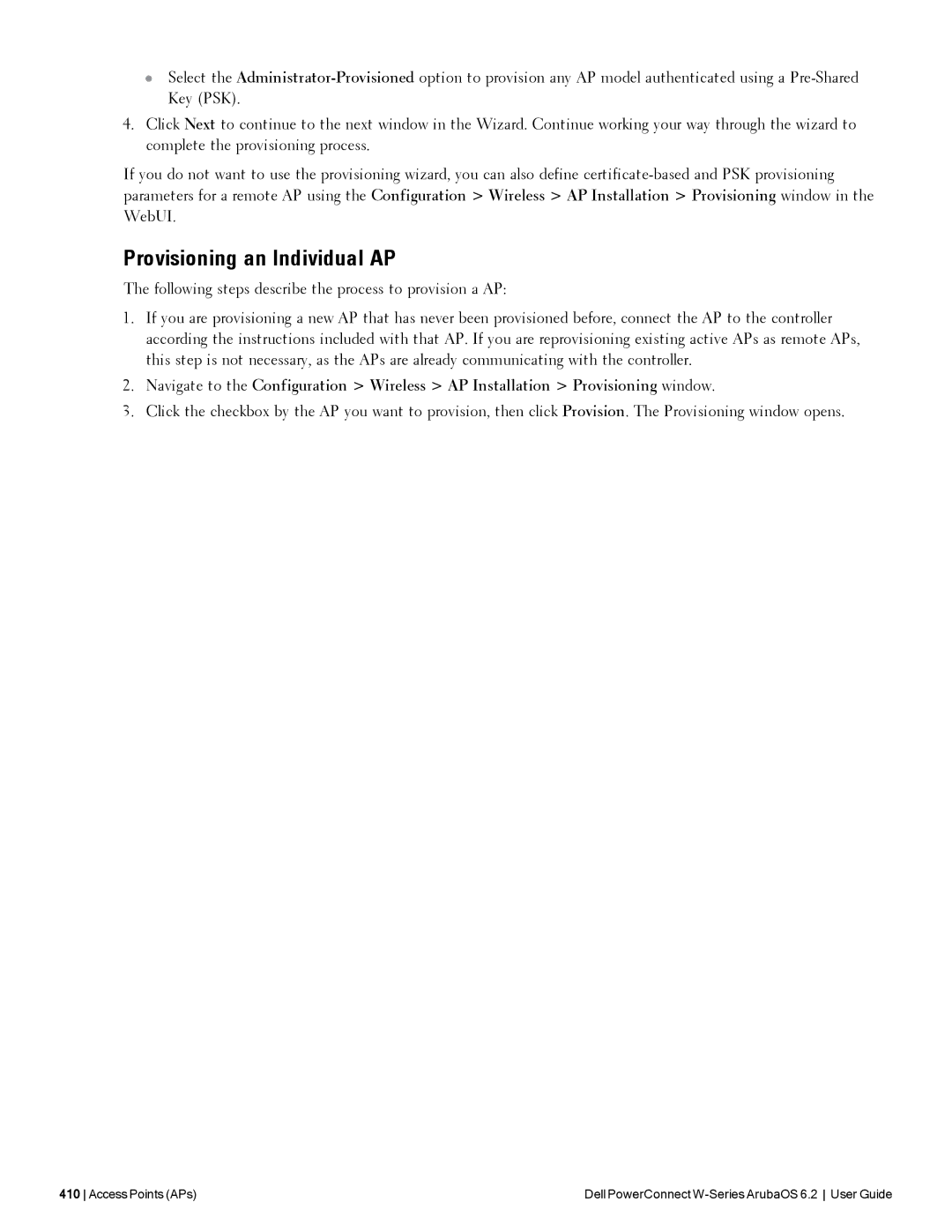 Dell 6.2 manual Provisioning an Individual AP 
