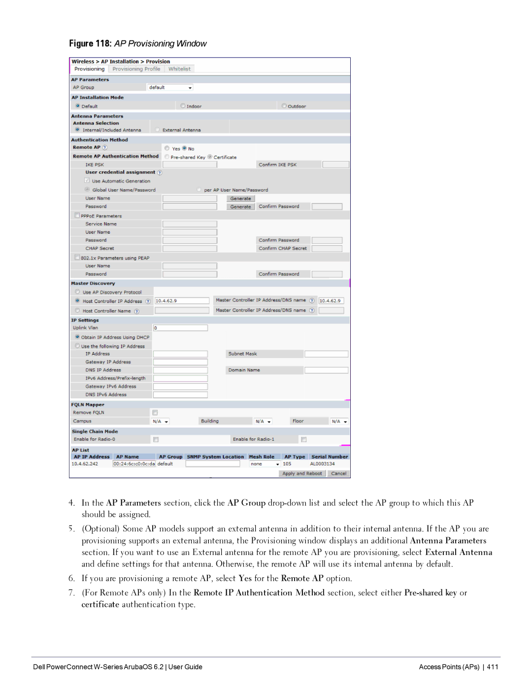 Dell 6.2 manual AP Provisioning Window 