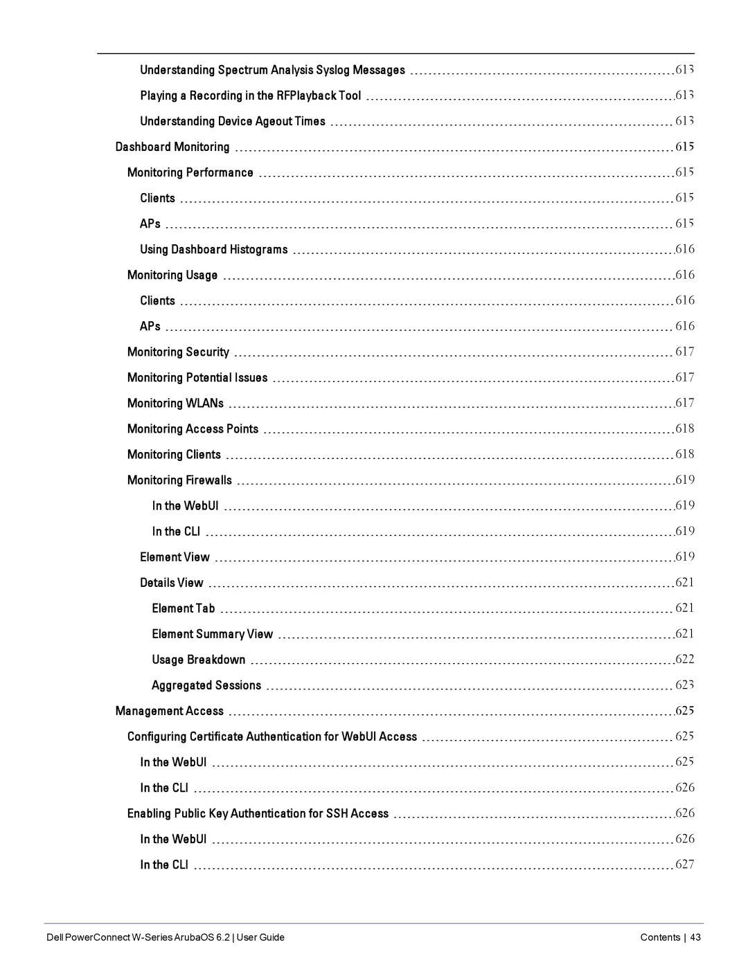 Dell manual Dell PowerConnect W-Series ArubaOS 6.2 User Guide Contents 