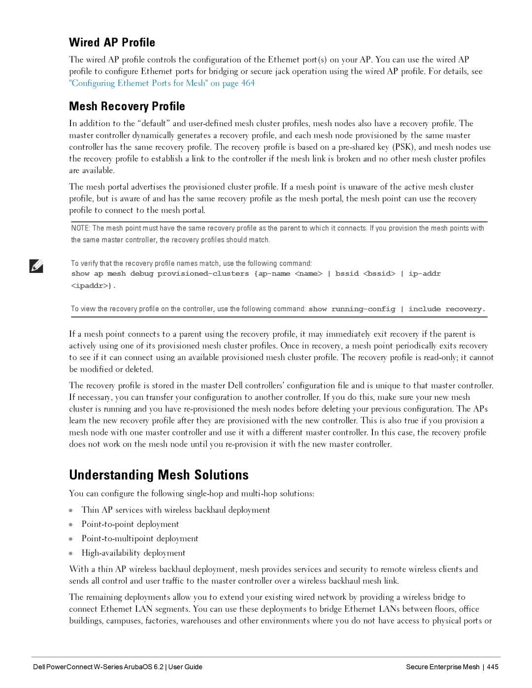 Dell 6.2 manual Understanding Mesh Solutions, Wired AP Profile, Mesh Recovery Profile 