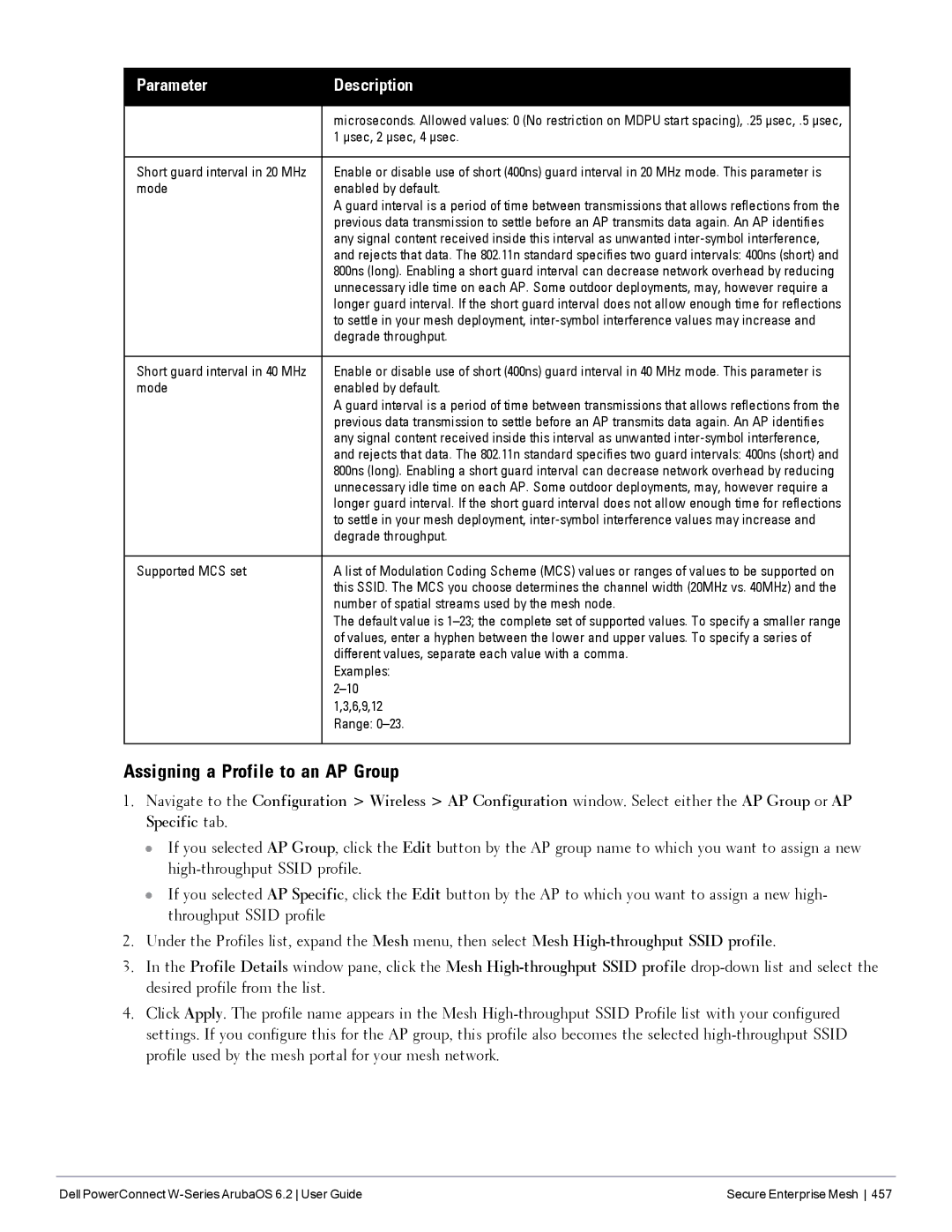 Dell 6.2 manual Μsec, 2 µsec, 4 µsec, Mode Enabled by default, Degrade throughput 