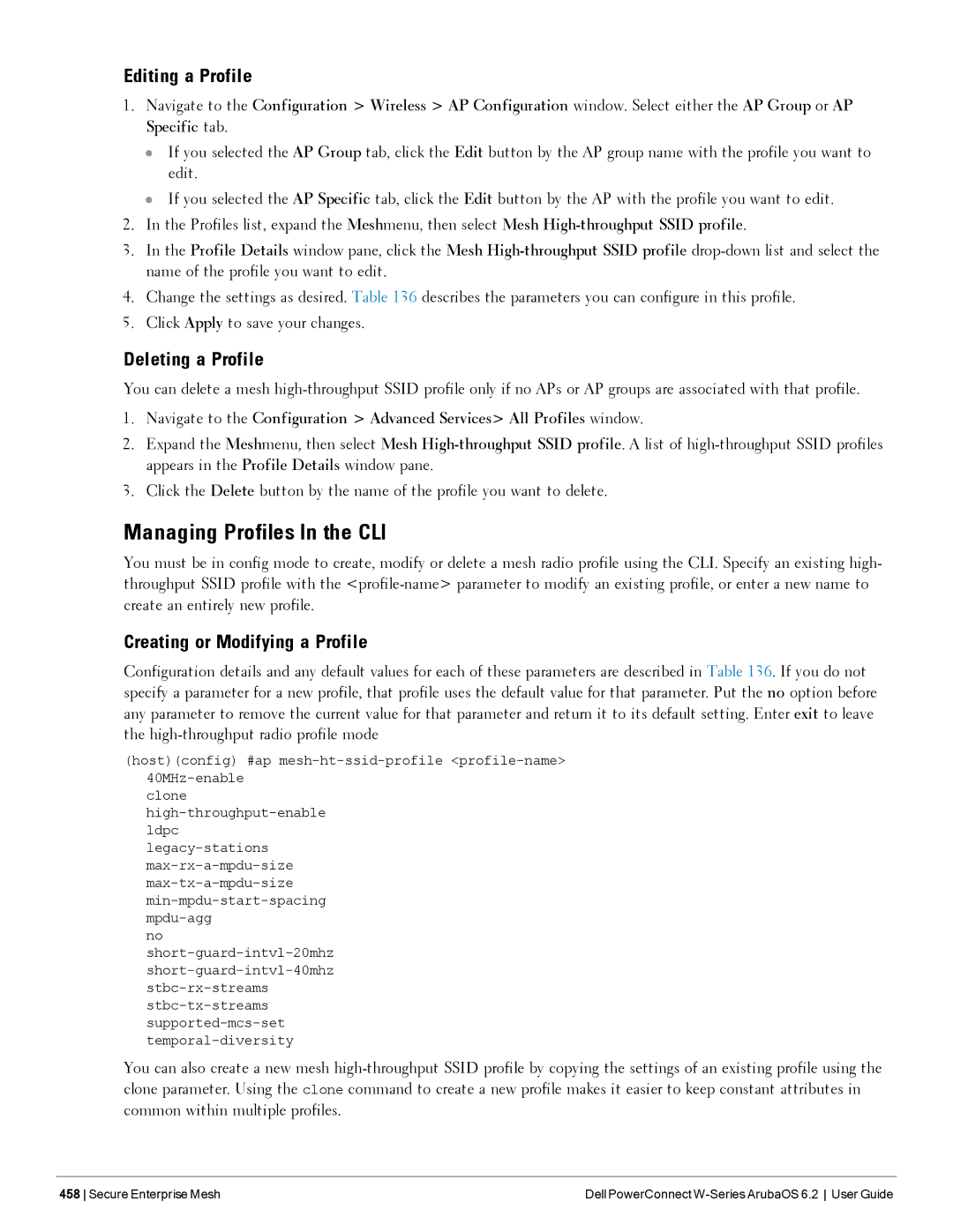 Dell 6.2 manual Managing Profiles In the CLI, Editing a Profile 