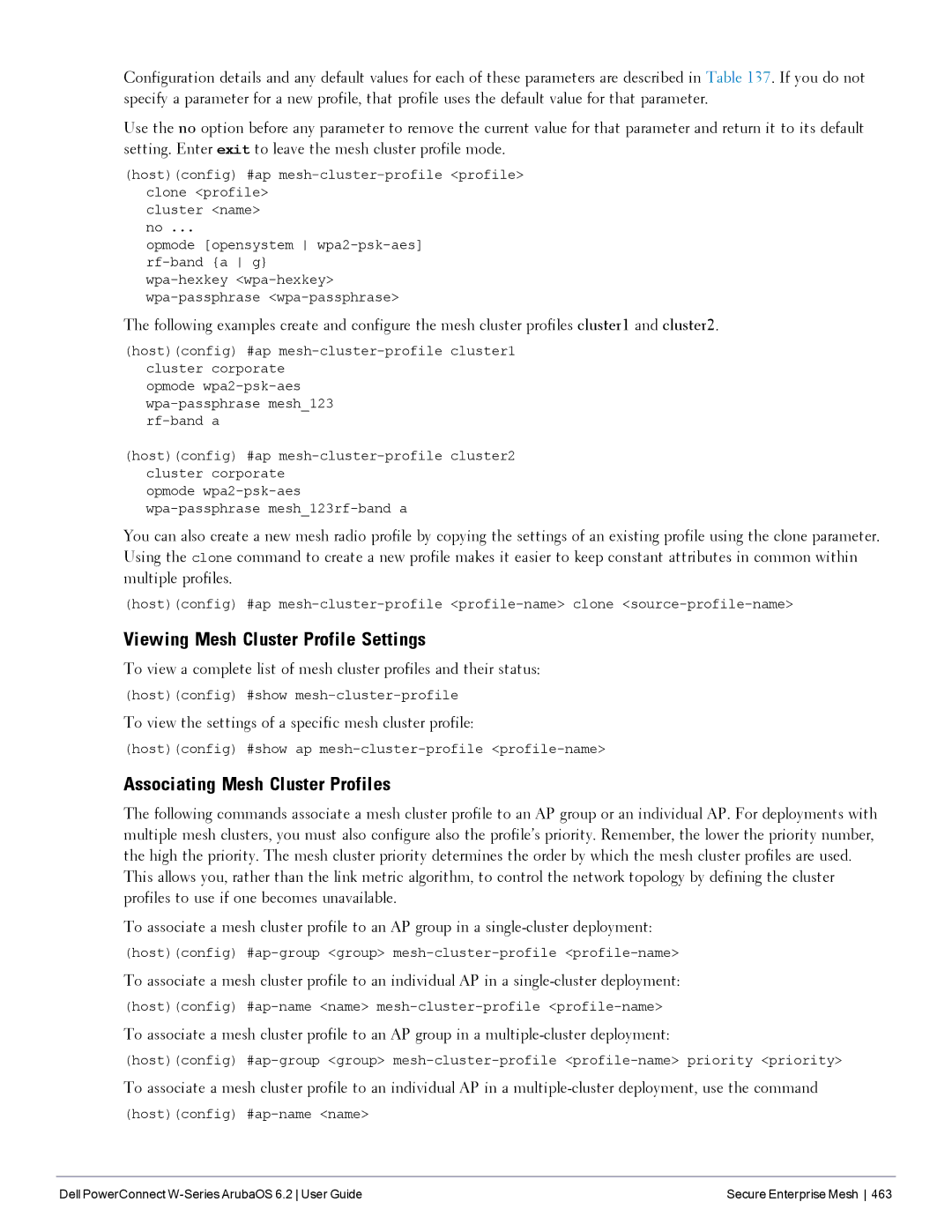 Dell 6.2 manual Viewing Mesh Cluster Profile Settings, Associating Mesh Cluster Profiles 