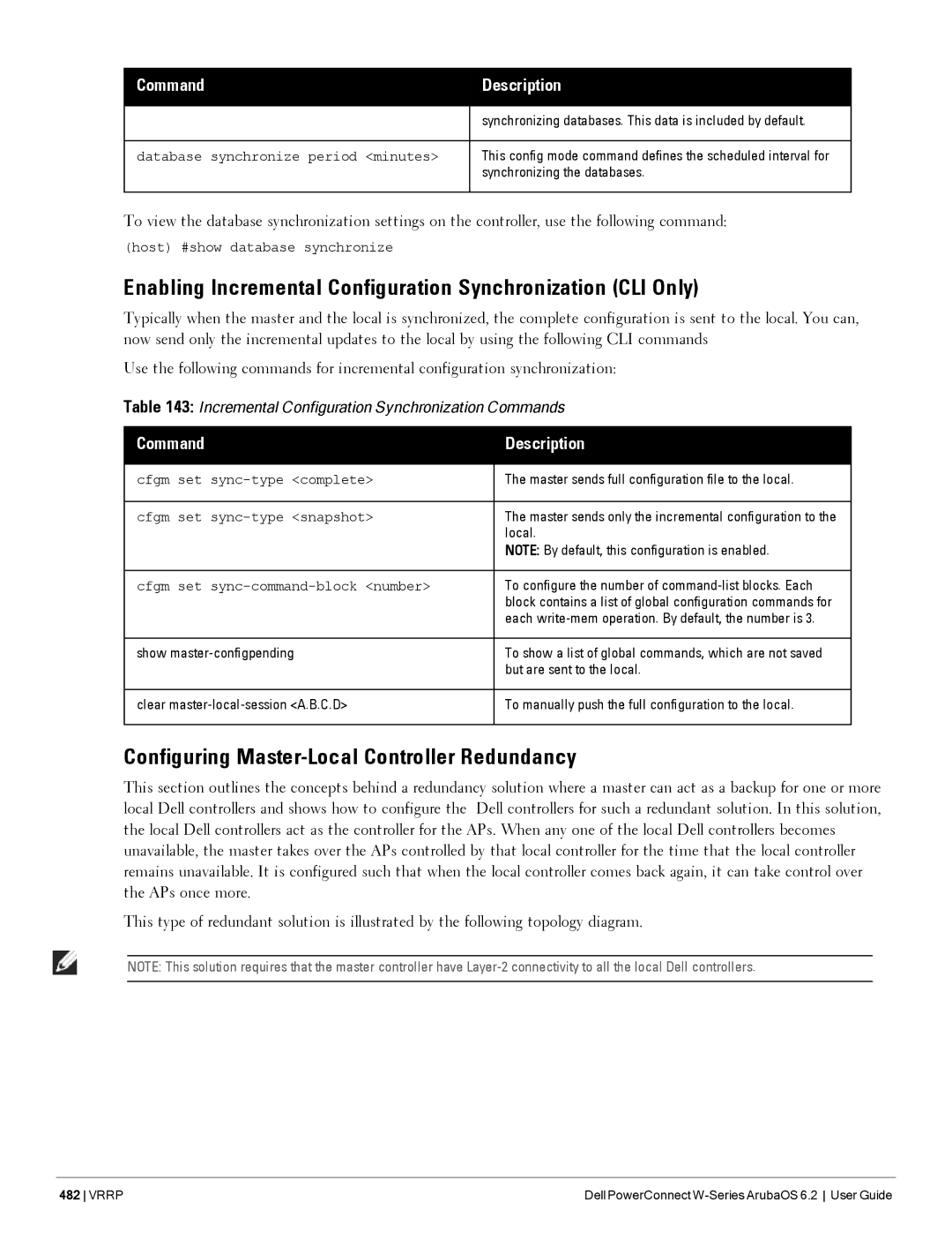 Dell 6.2 manual Enabling Incremental Configuration Synchronization CLI Only, Configuring Master-Local Controller Redundancy 