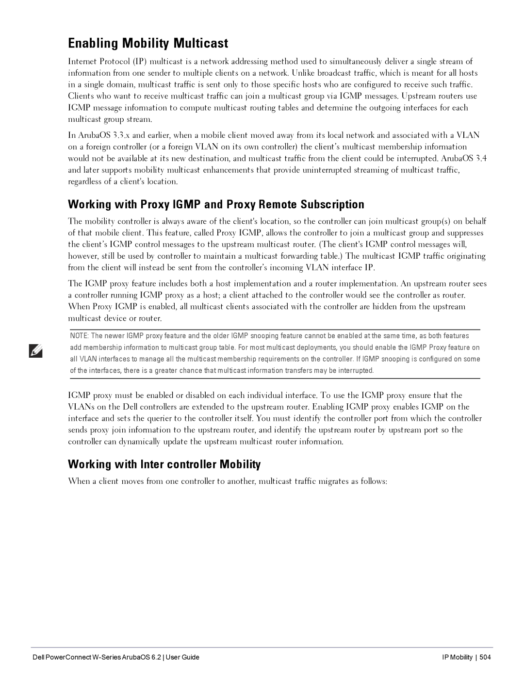 Dell 6.2 manual Enabling Mobility Multicast, Working with Proxy Igmp and Proxy Remote Subscription 