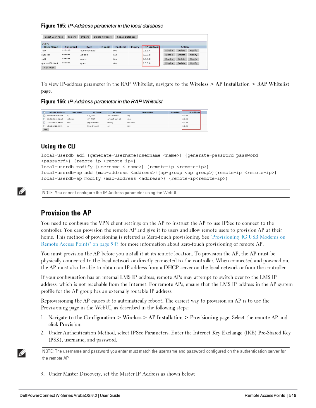 Dell 6.2 manual Provision the AP, IP-Address parameter in the local database 