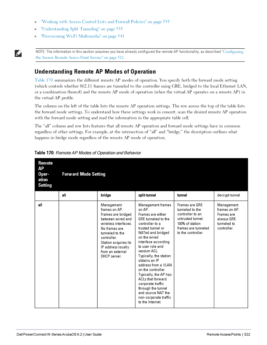 Dell 6.2 manual Understanding Remote AP Modes of Operation, Remote Oper Forward Mode Setting Ation 