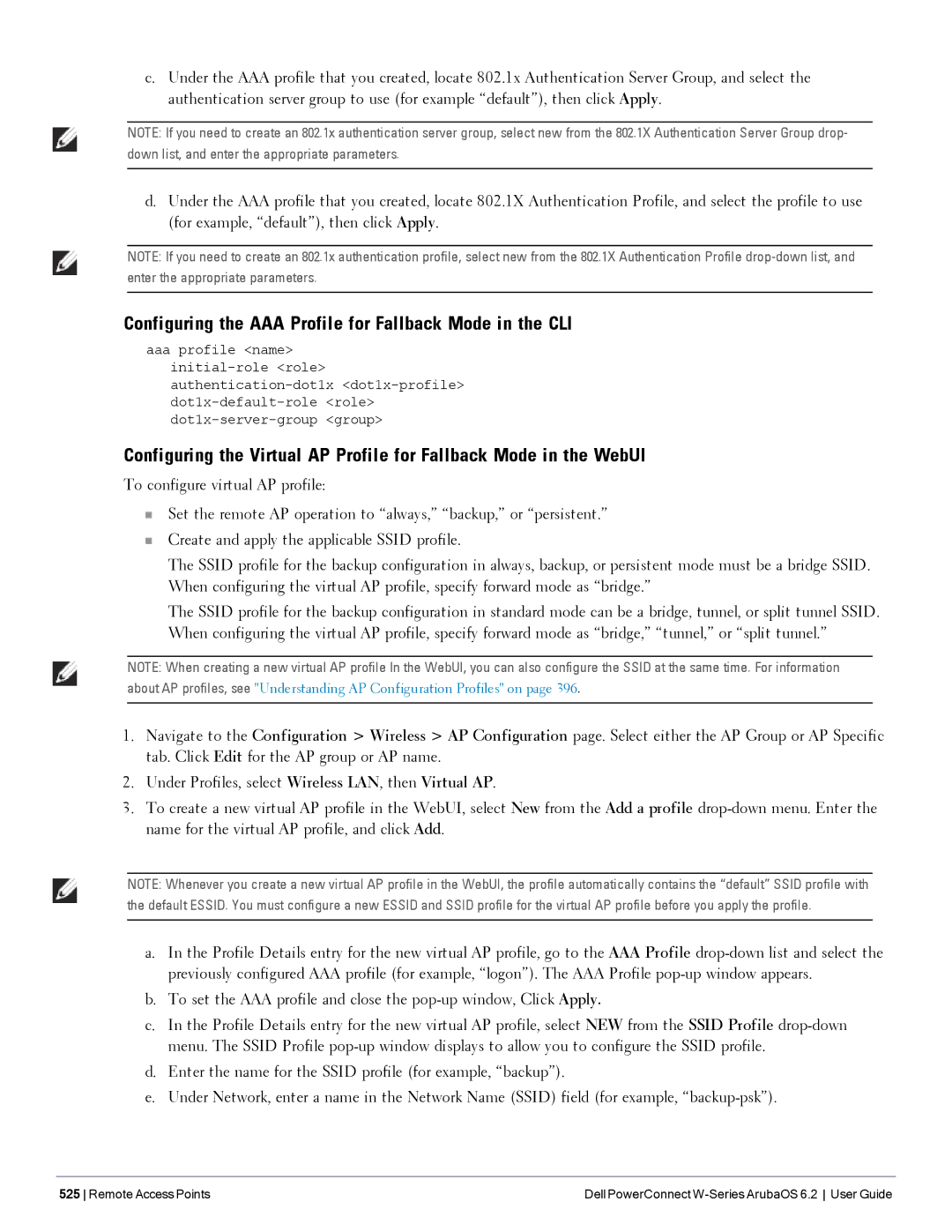 Dell 6.2 manual Configuring the AAA Profile for Fallback Mode in the CLI 