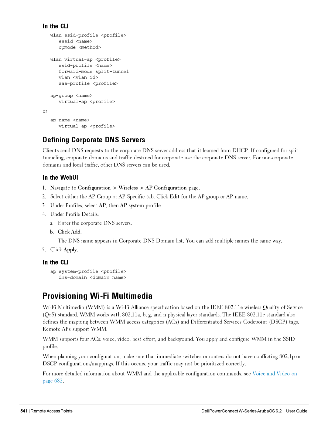 Dell 6.2 manual Provisioning Wi-Fi Multimedia, Defining Corporate DNS Servers 