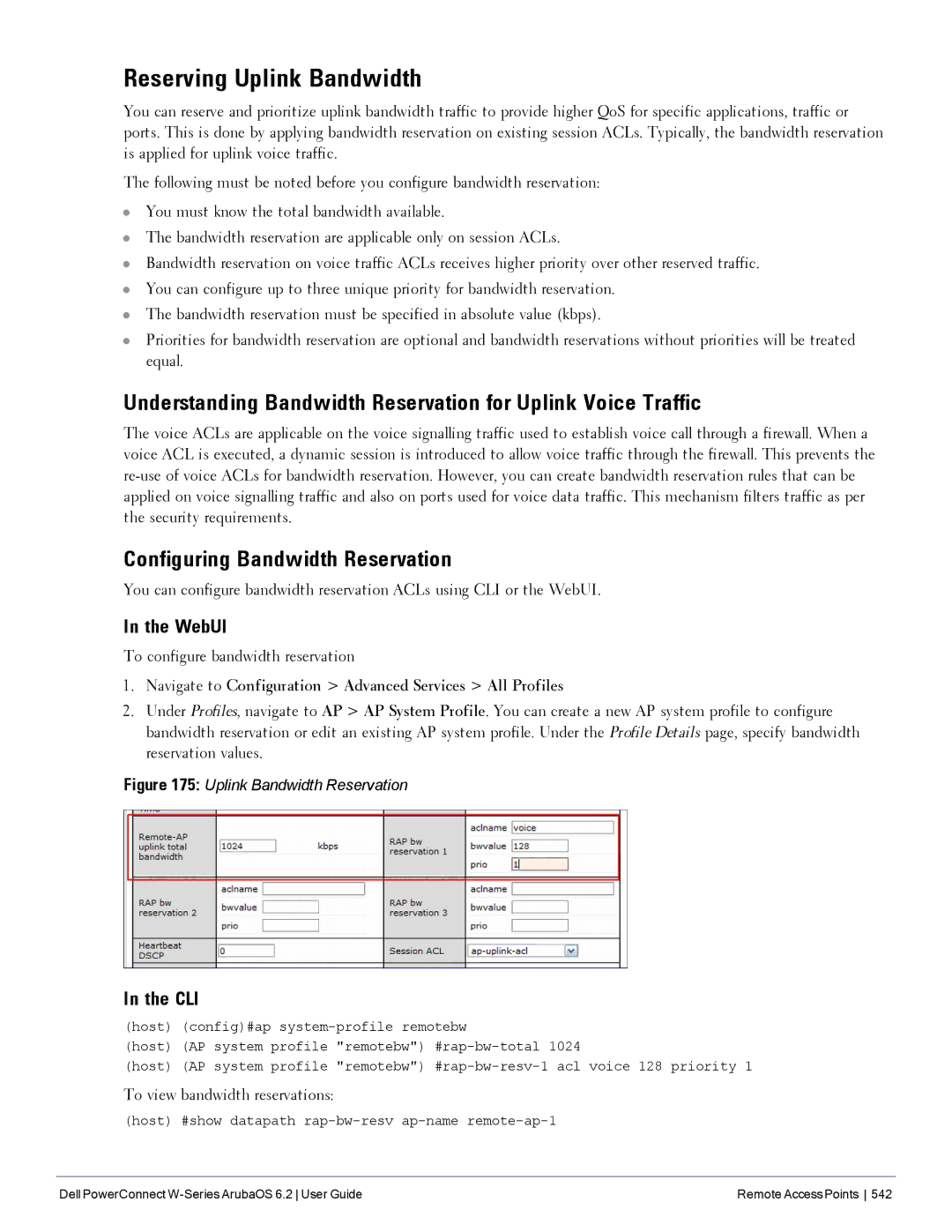 Dell 6.2 manual Reserving Uplink Bandwidth, Configuring Bandwidth Reservation, To configure bandwidth reservation 