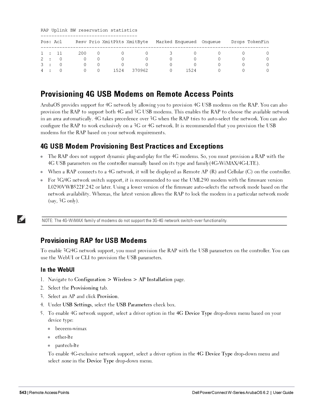 Dell 6.2 manual Provisioning 4G USB Modems on Remote Access Points, 4G USB Modem Provisioning Best Practices and Exceptions 