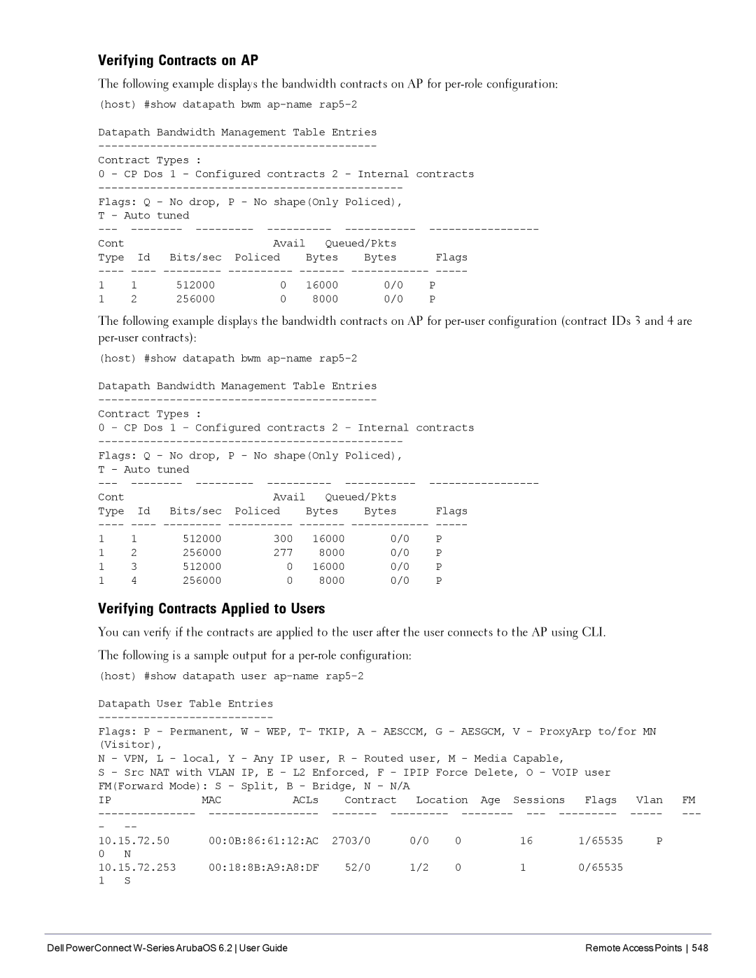 Dell 6.2 manual Verifying Contracts on AP, Verifying Contracts Applied to Users 