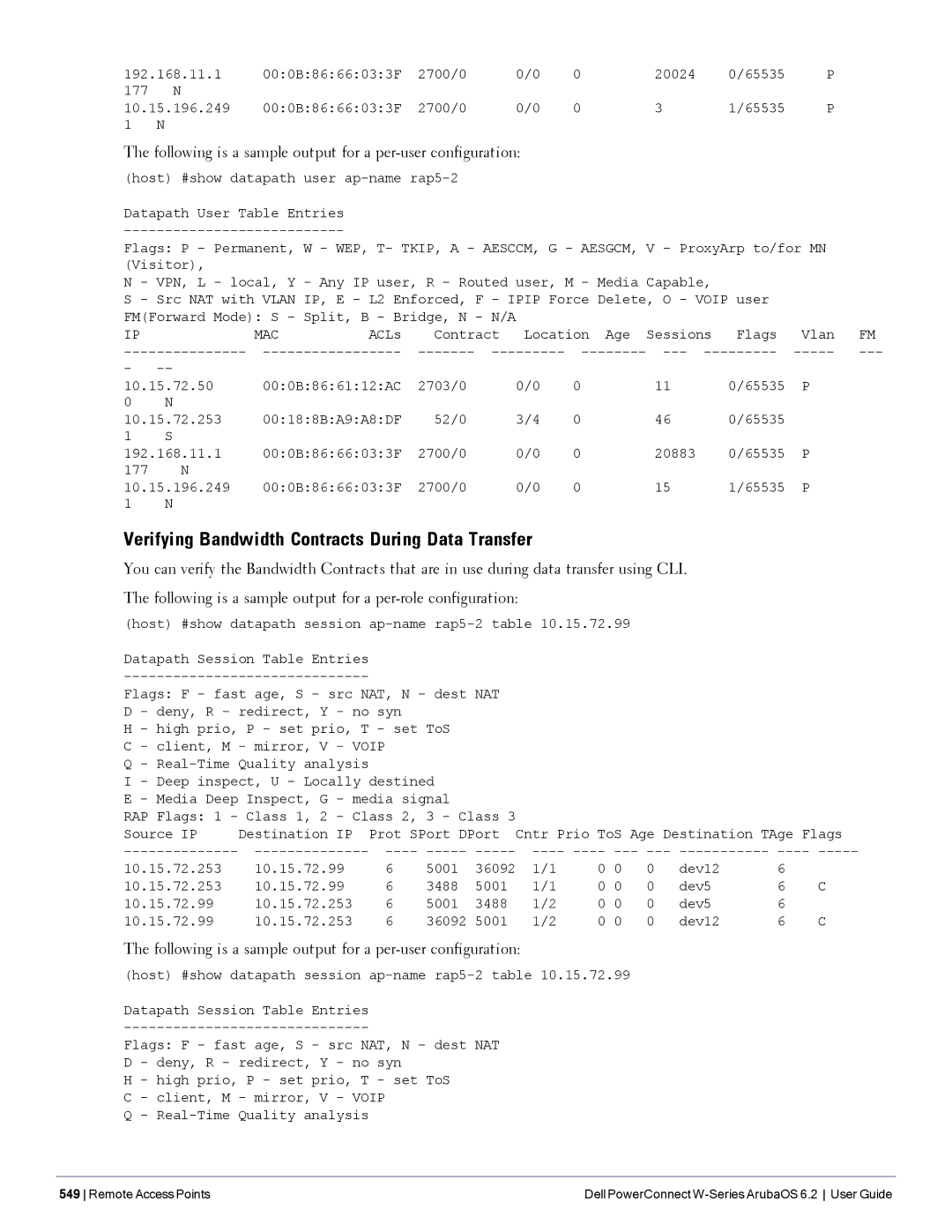 Dell 6.2 Verifying Bandwidth Contracts During Data Transfer, Following is a sample output for a per-user configuration 