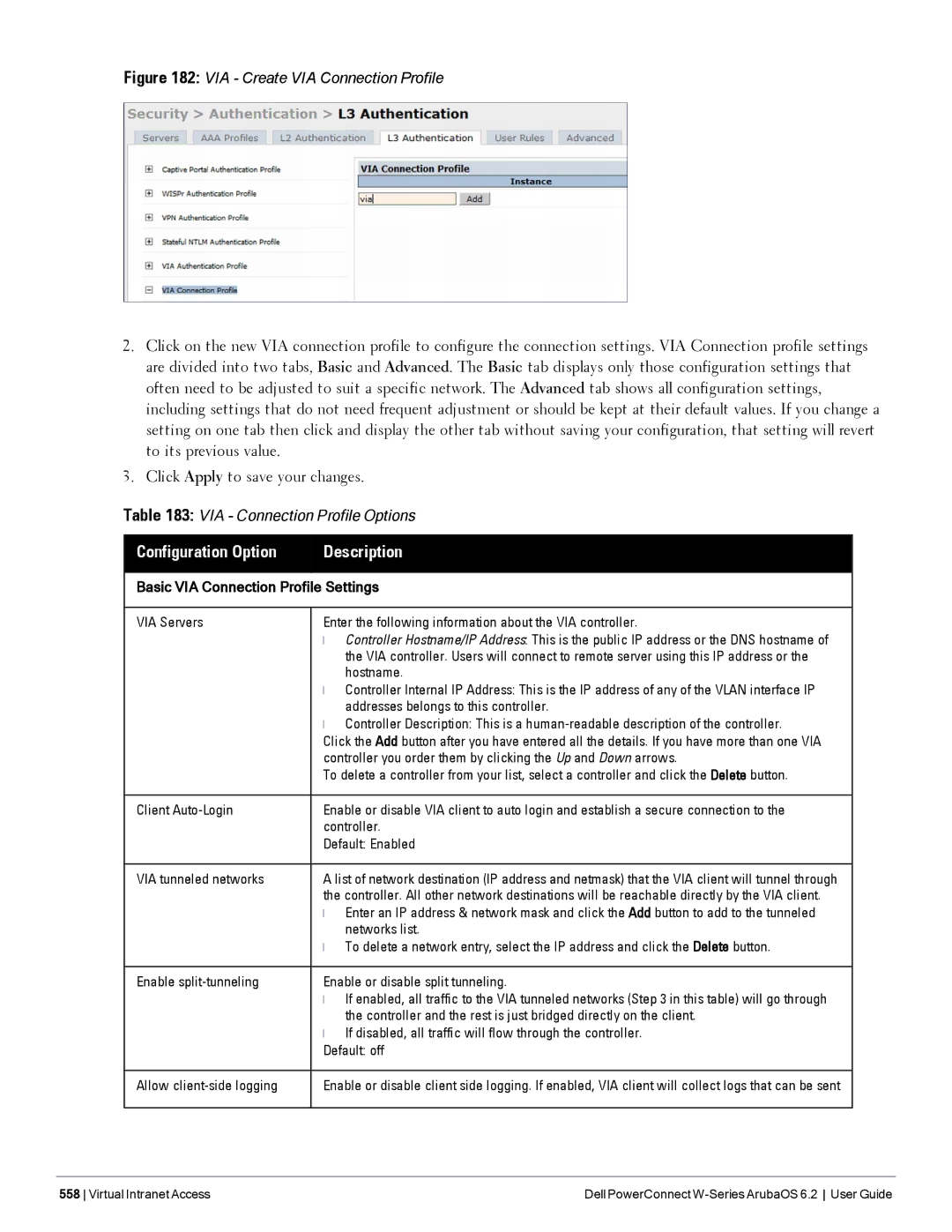 Dell 6.2 manual Configuration Option Description 