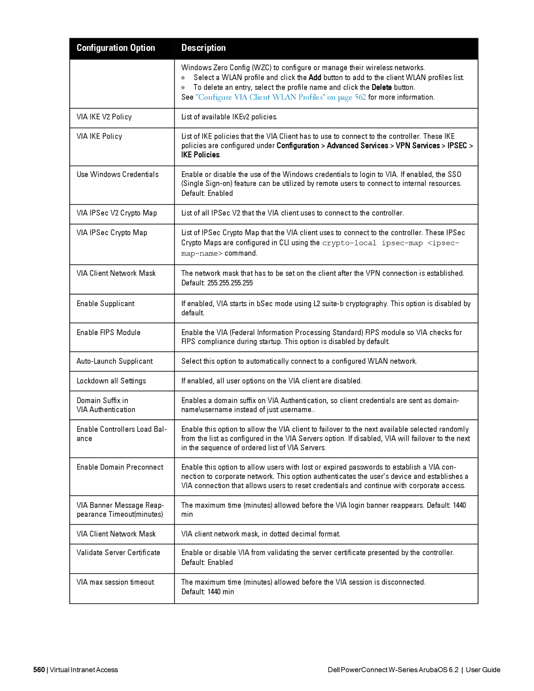 Dell 6.2 manual Use Windows Credentials, VIA Client Network Mask, Enable Supplicant, Enable Fips Module, Ance, Min 