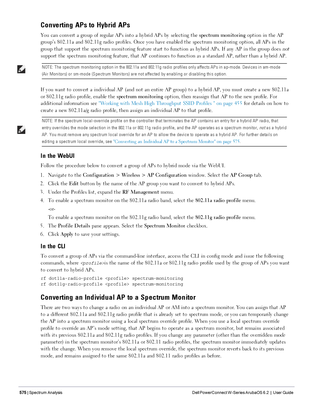 Dell 6.2 manual Converting APs to Hybrid APs, Converting an Individual AP to a Spectrum Monitor 