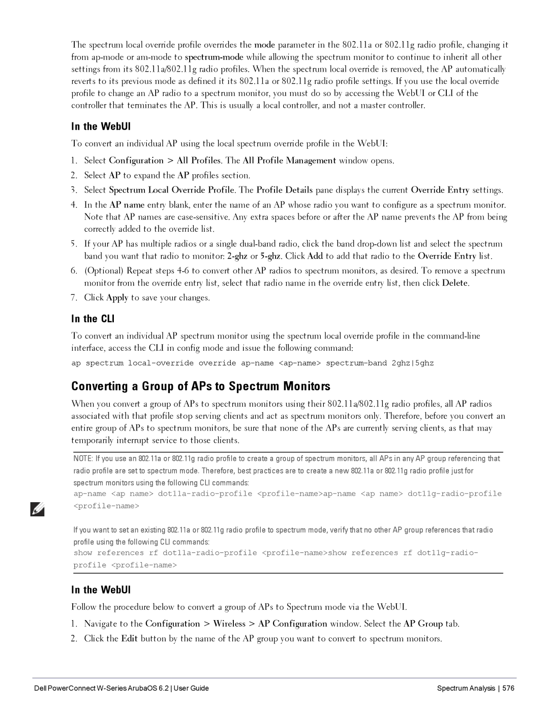 Dell 6.2 manual Converting a Group of APs to Spectrum Monitors, Select AP to expand the AP profiles section 
