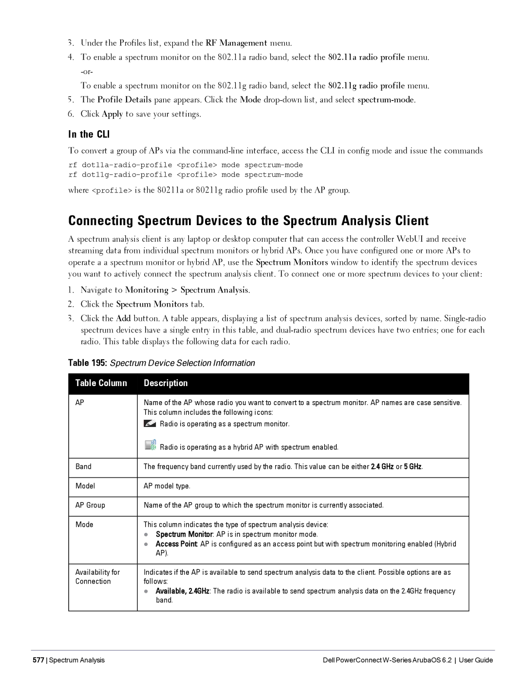 Dell 6.2 manual Connecting Spectrum Devices to the Spectrum Analysis Client 