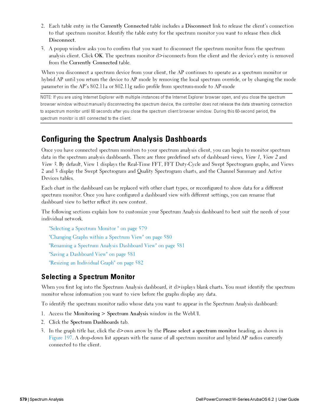 Dell 6.2 Configuring the Spectrum Analysis Dashboards, Selecting a Spectrum Monitor, Click the Spectrum Dashboards tab 