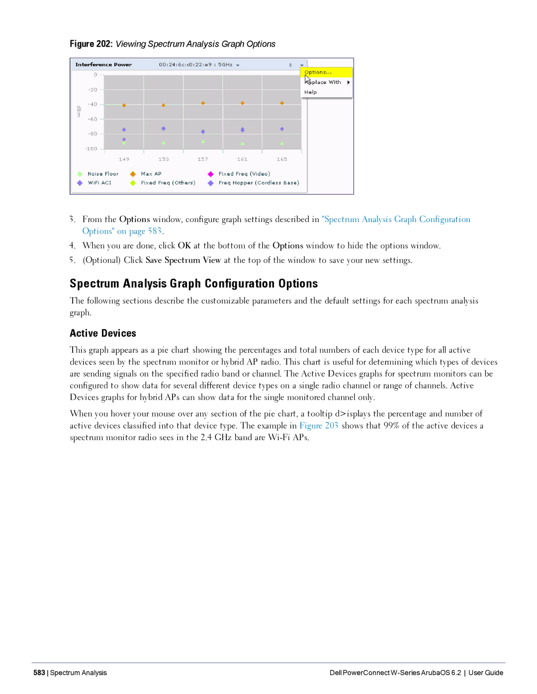 Dell 6.2 manual Spectrum Analysis Graph Configuration Options, Active Devices 