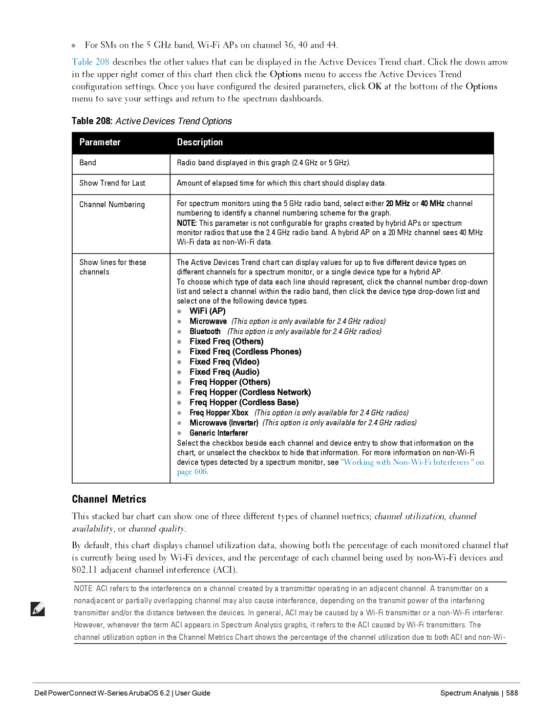 Dell 6.2 Channel Metrics, Wi-Fi data as non-Wi-Fi data, Show lines for these, Select one of the following device types 