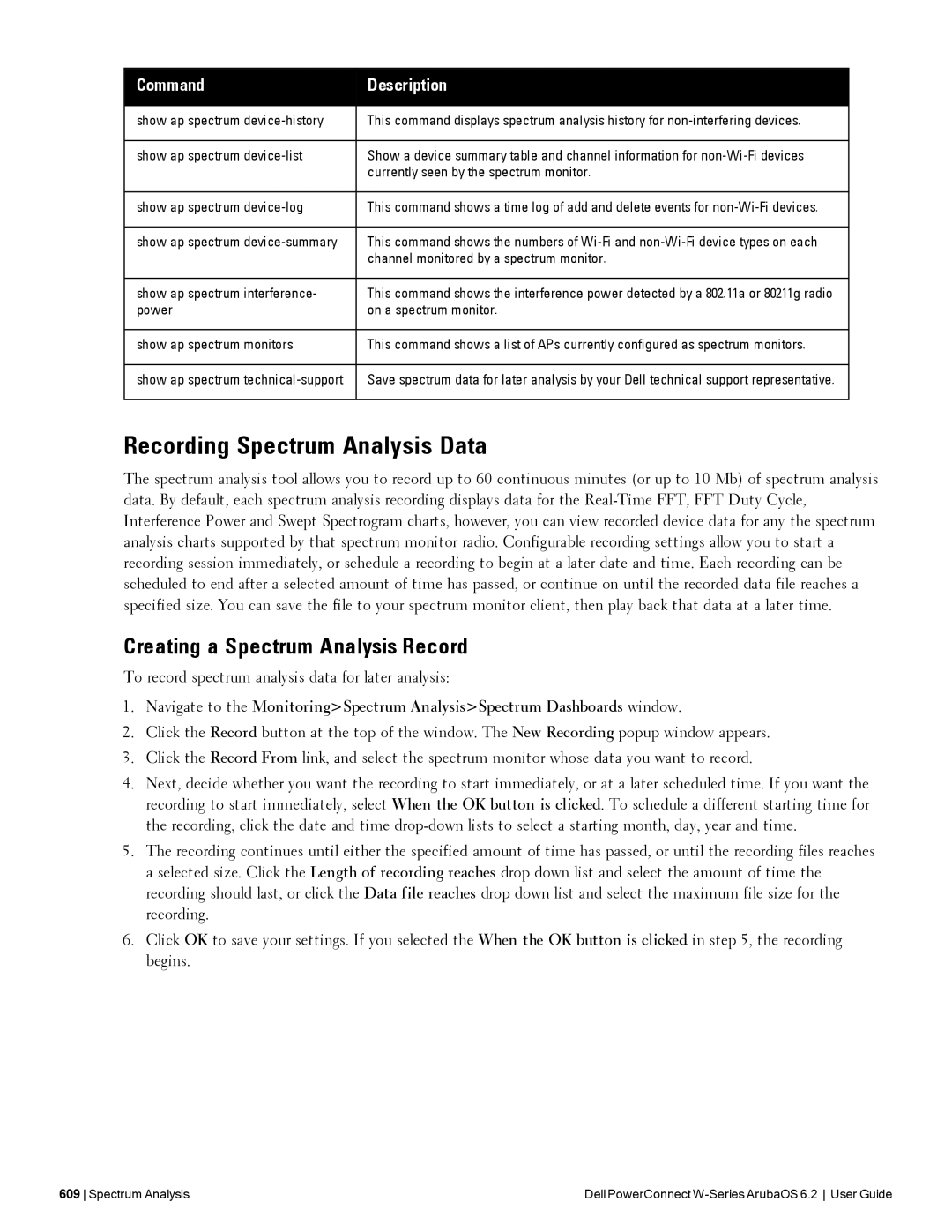 Dell 6.2 manual Recording Spectrum Analysis Data, Creating a Spectrum Analysis Record 