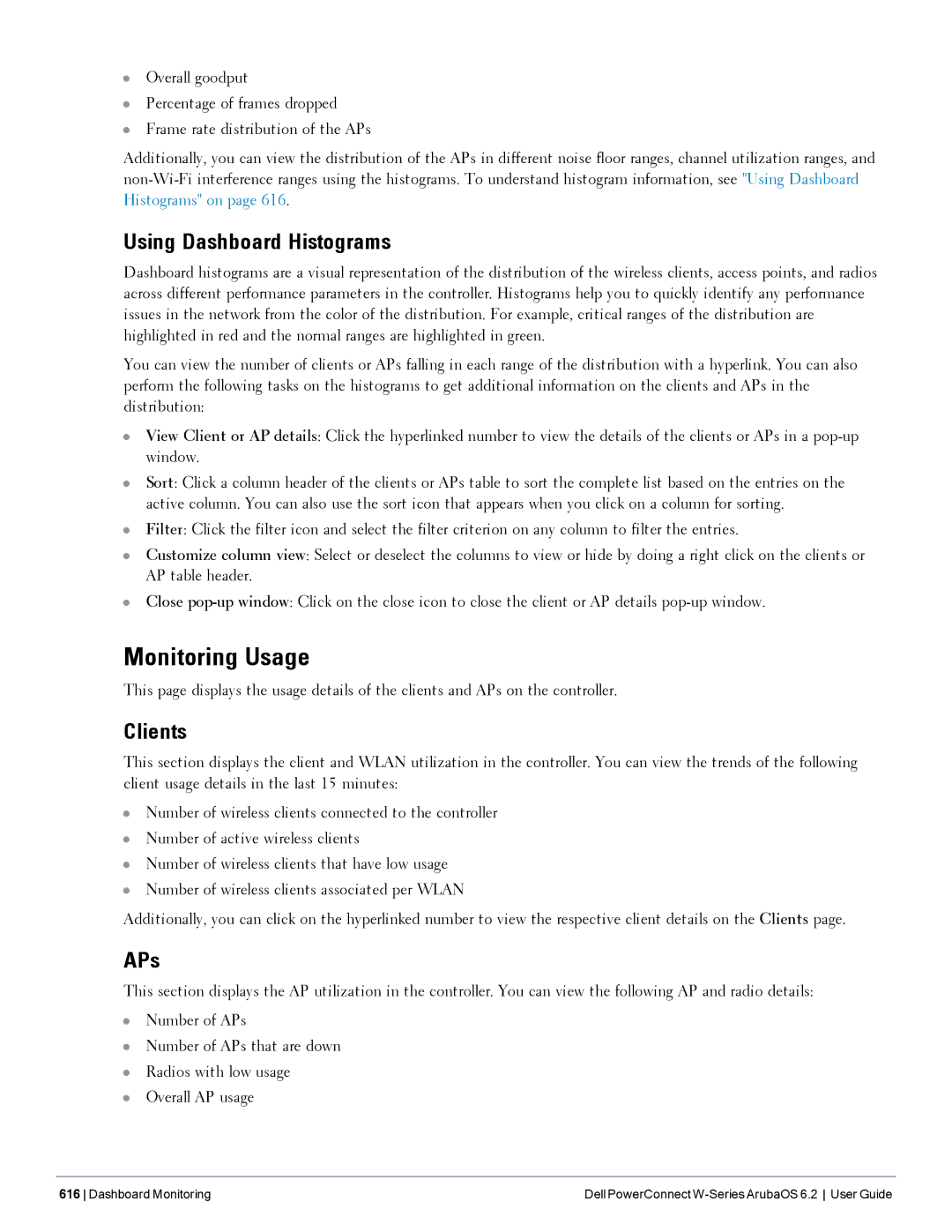 Dell 6.2 manual Monitoring Usage, Using Dashboard Histograms 