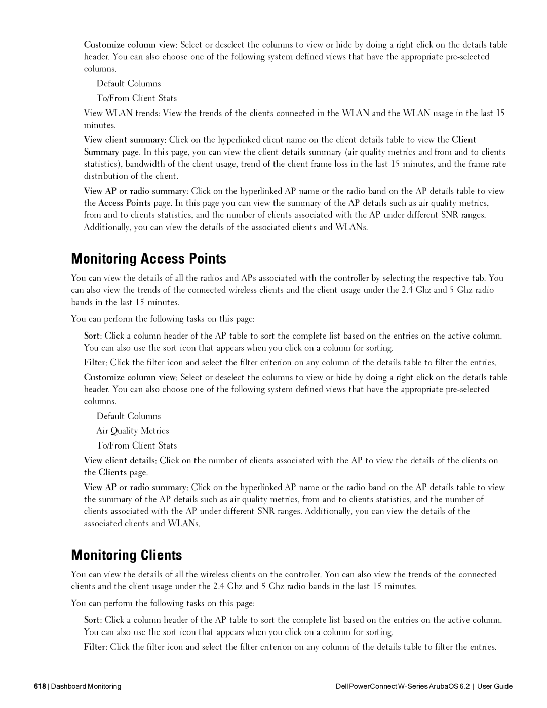 Dell 6.2 manual Monitoring Access Points, Monitoring Clients 