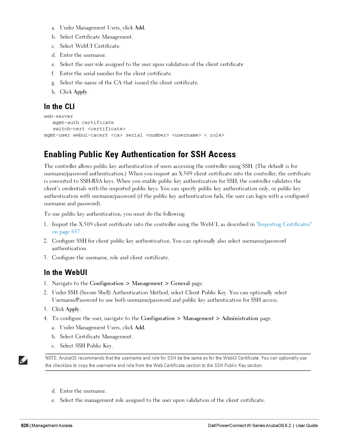 Dell 6.2 manual Enabling Public Key Authentication for SSH Access, Cli 