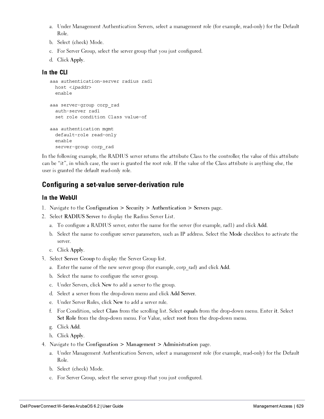 Dell 6.2 manual Configuring a set-value server-derivation rule 