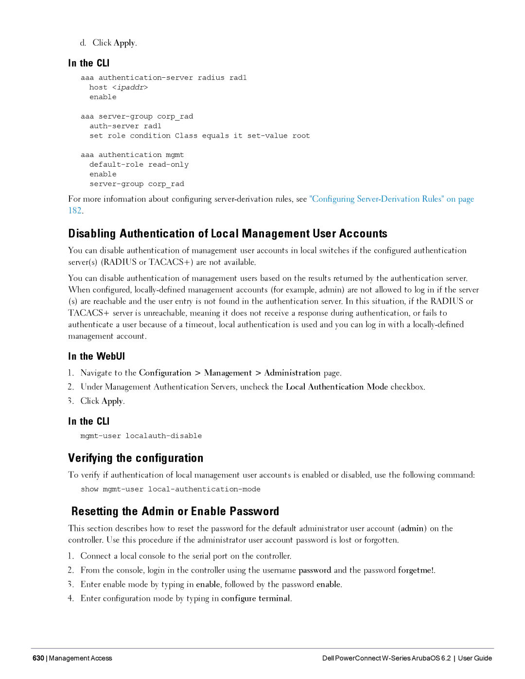 Dell 6.2 manual Disabling Authentication of Local Management User Accounts, Verifying the configuration 