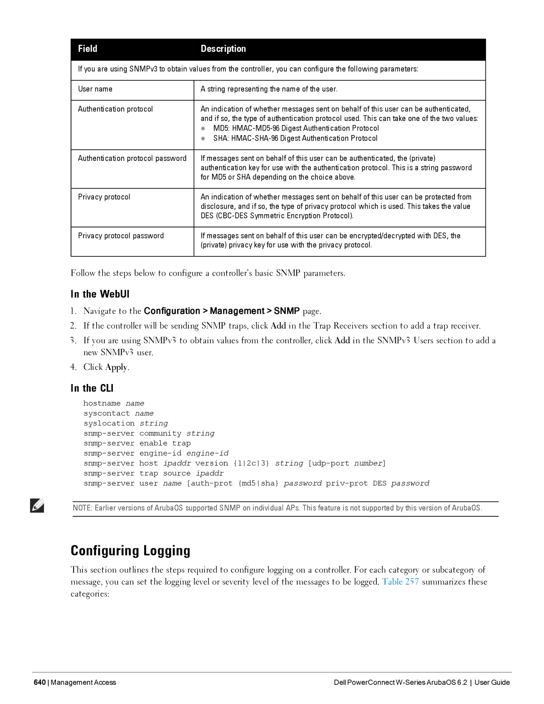 Dell 6.2 manual Configuring Logging 