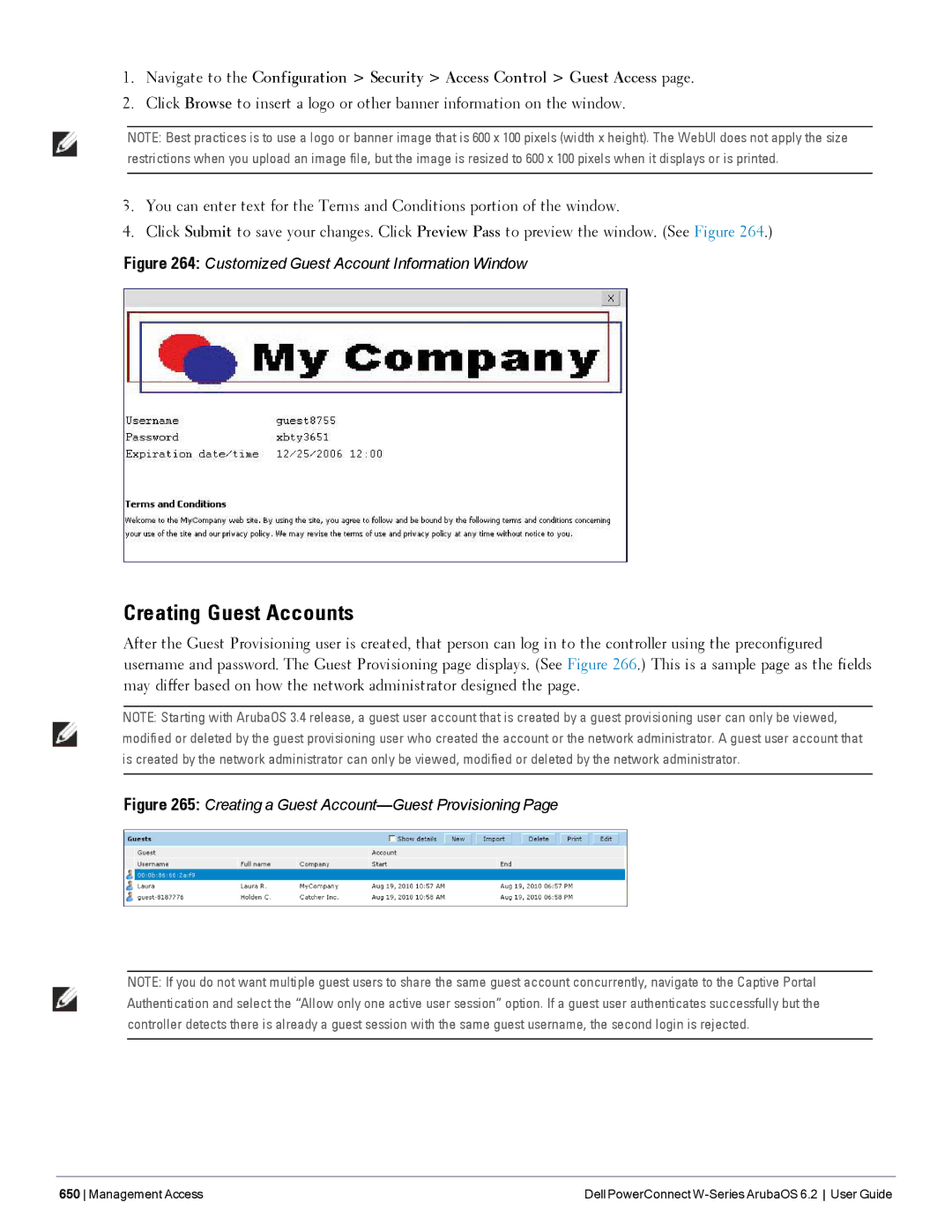 Dell 6.2 manual Creating Guest Accounts, Customized Guest Account Information Window 