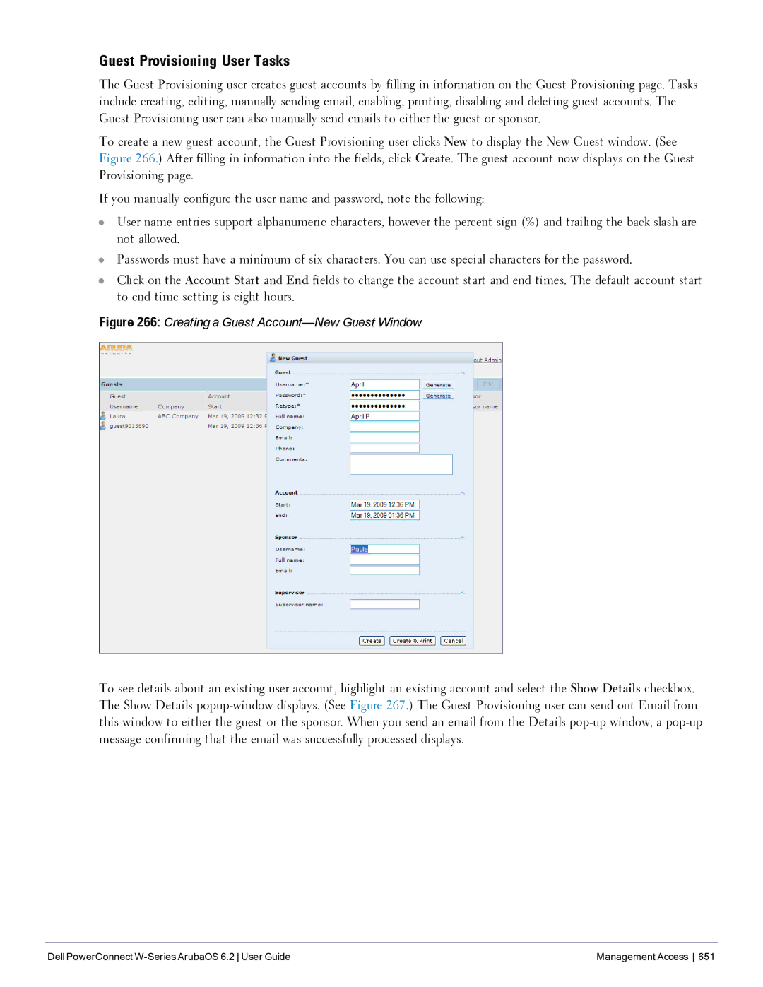 Dell 6.2 manual Guest Provisioning User Tasks, Creating a Guest Account-New Guest Window 