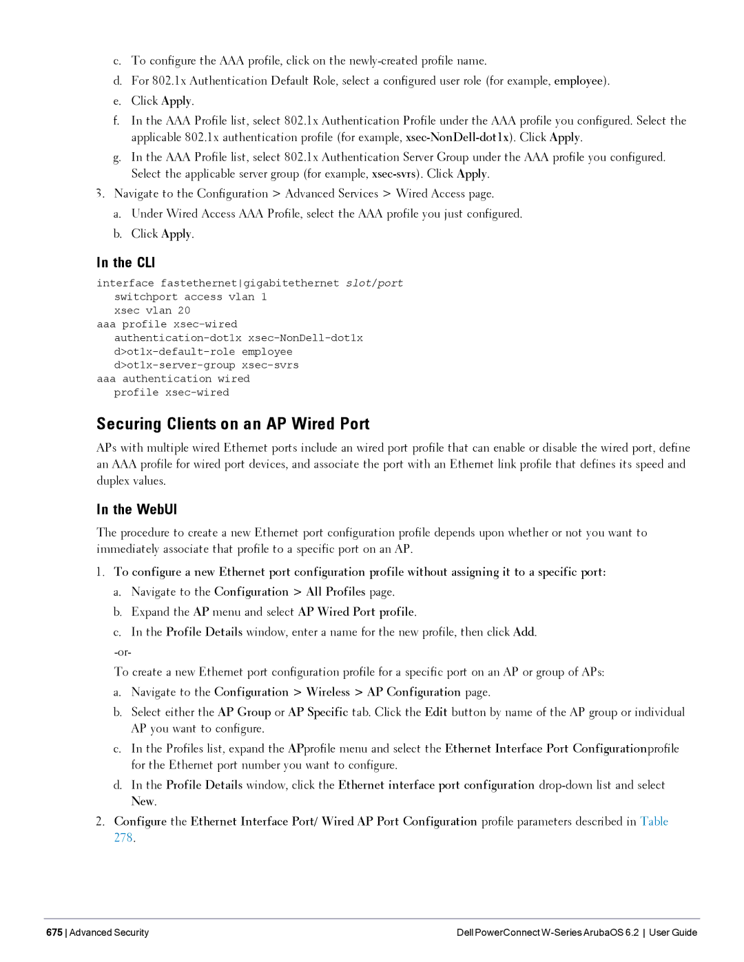 Dell 6.2 manual Securing Clients on an AP Wired Port, Navigate to the Configuration Wireless AP Configuration 