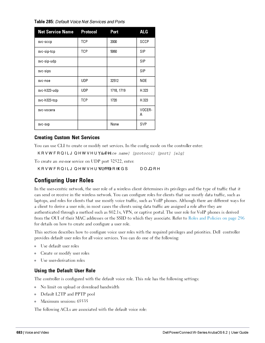 Dell 6.2 Configuring User Roles, Creating Custom Net Services, Using the Default User Role, Net Service Name Protocol Port 