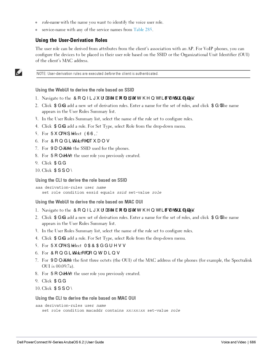 Dell 6.2 manual Using the User-Derivation Roles, Using the WebUI to derive the role based on Ssid 