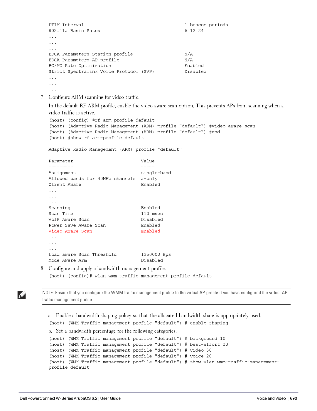 Dell 6.2 manual Configure and apply a bandwidth management profile, Set a bandwidth percentage for the following categories 