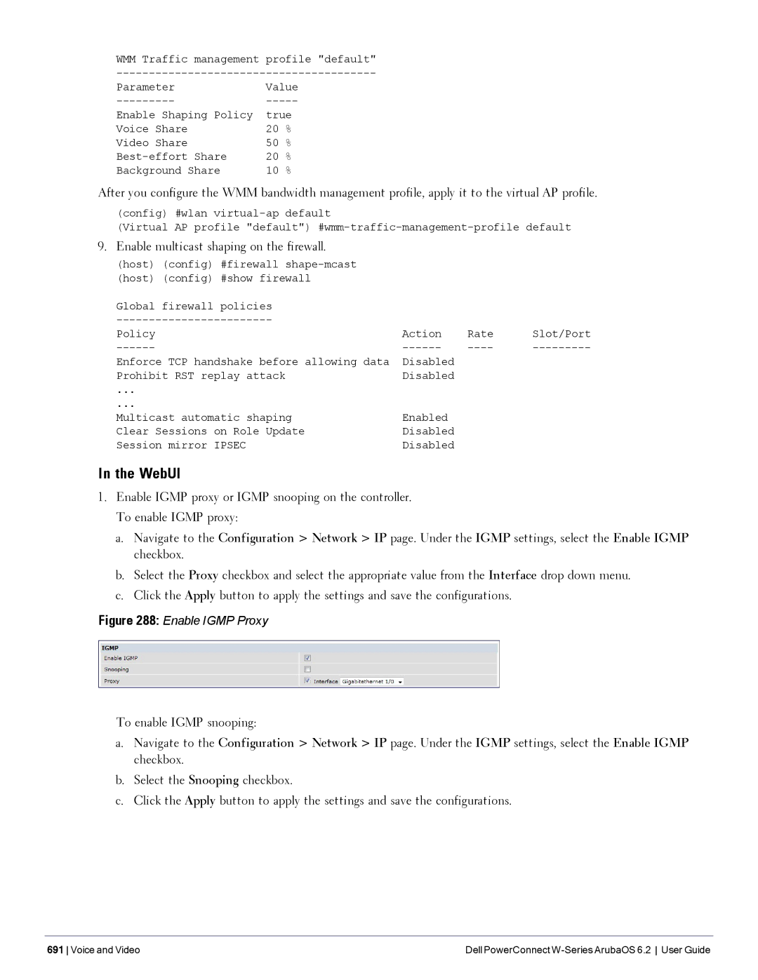 Dell 6.2 manual Enable multicast shaping on the firewall, Enable Igmp Proxy 