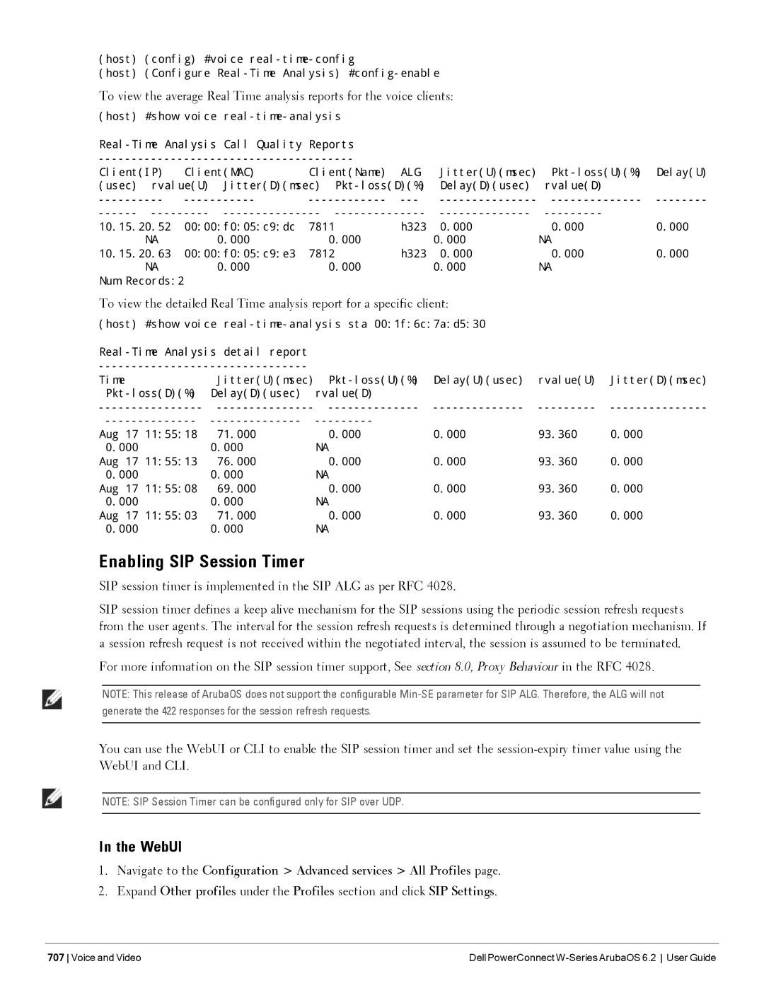 Dell 6.2 manual Enabling SIP Session Timer, SIP session timer is implemented in the SIP ALG as per RFC 