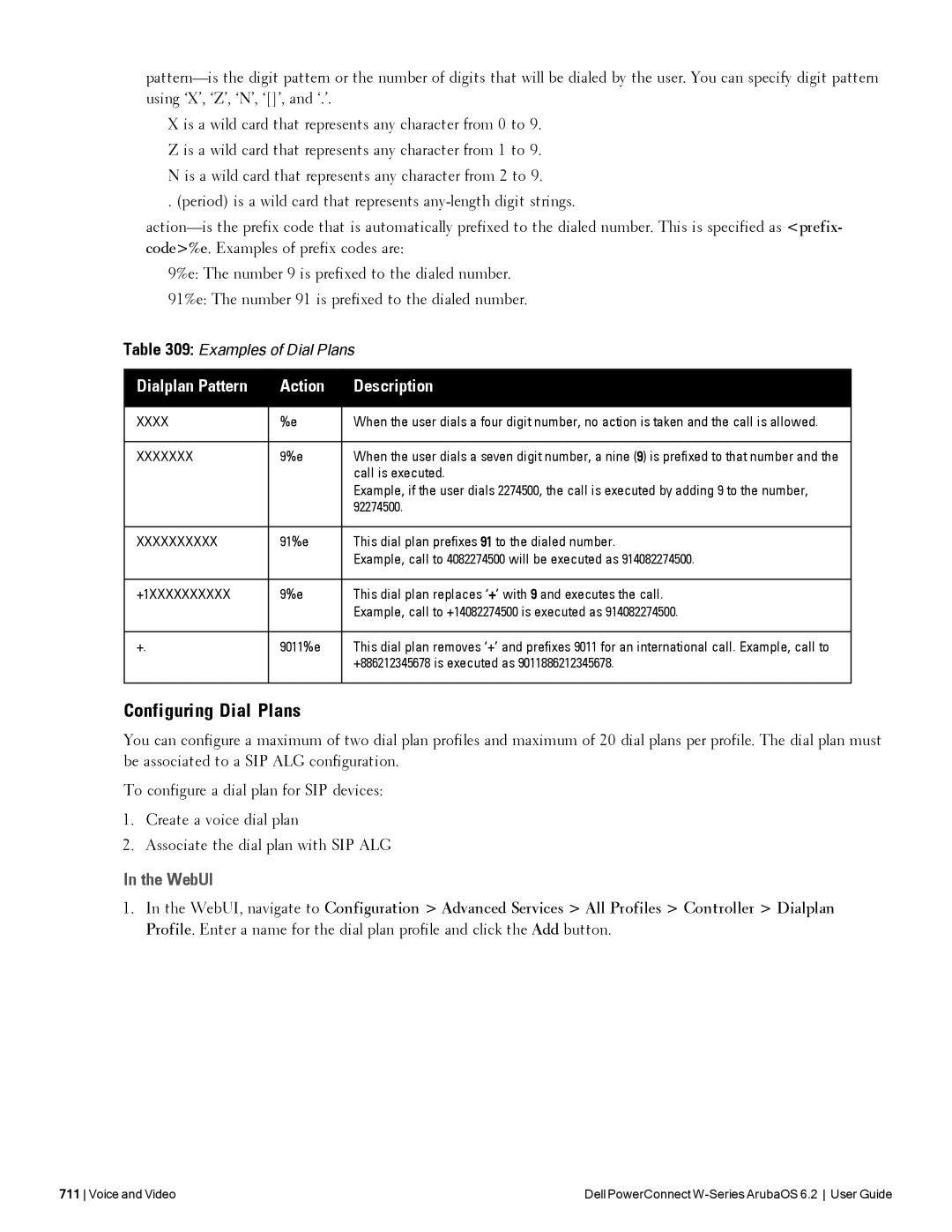 Dell 6.2 manual Configuring Dial Plans, Action Description 