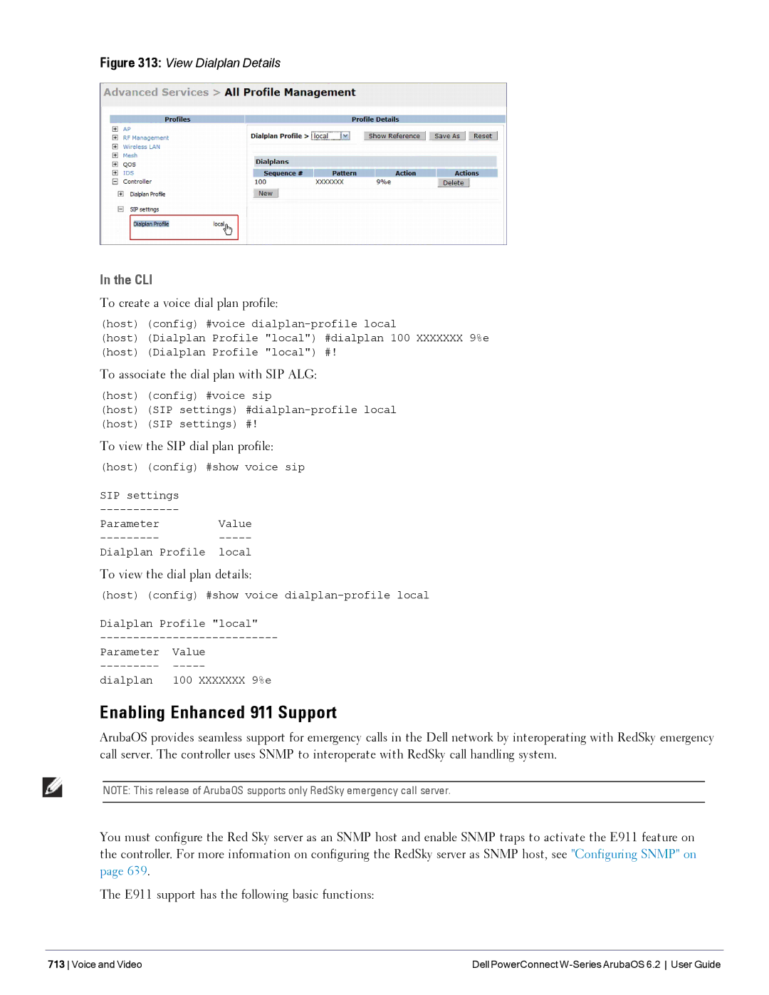 Dell 6.2 manual Enabling Enhanced 911 Support, To create a voice dial plan profile, To associate the dial plan with SIP ALG 