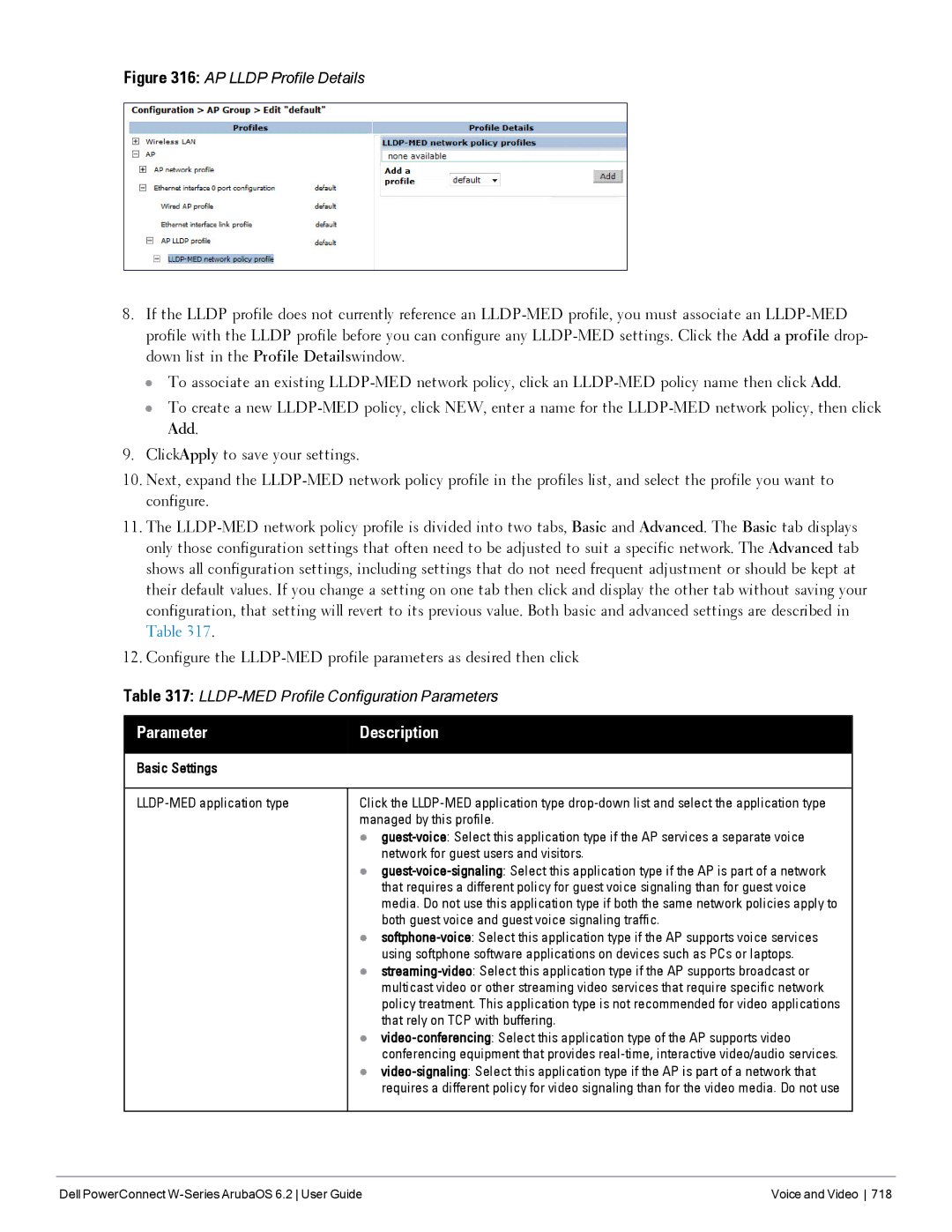 Dell 6.2 manual LLDP-MED Profile Configuration Parameters 