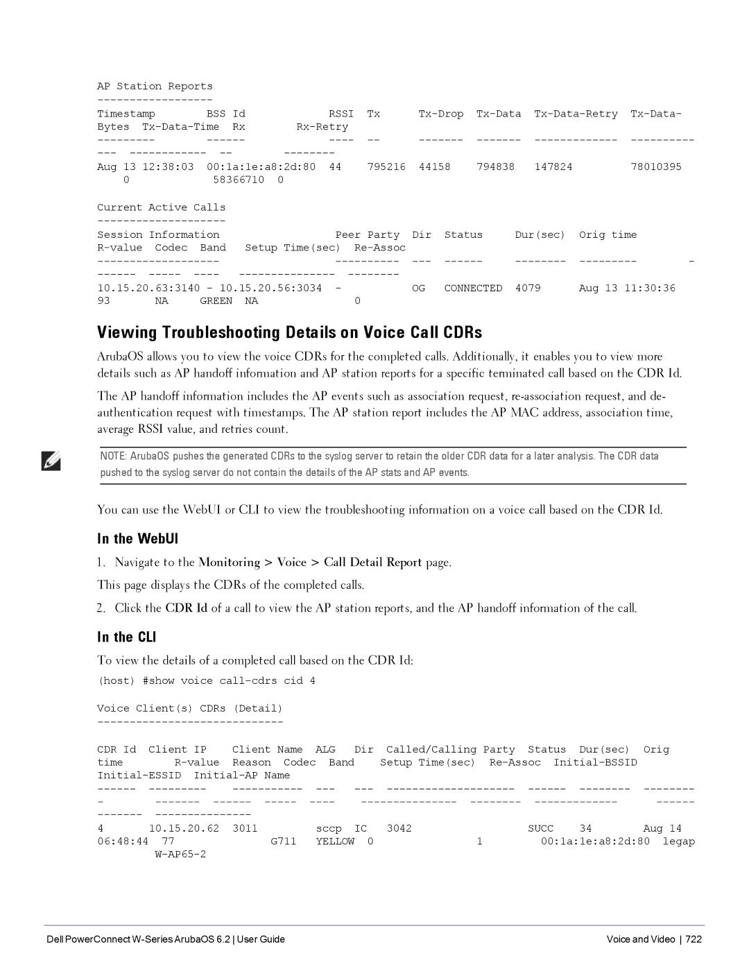 Dell 6.2 Viewing Troubleshooting Details on Voice Call CDRs, To view the details of a completed call based on the CDR Id 